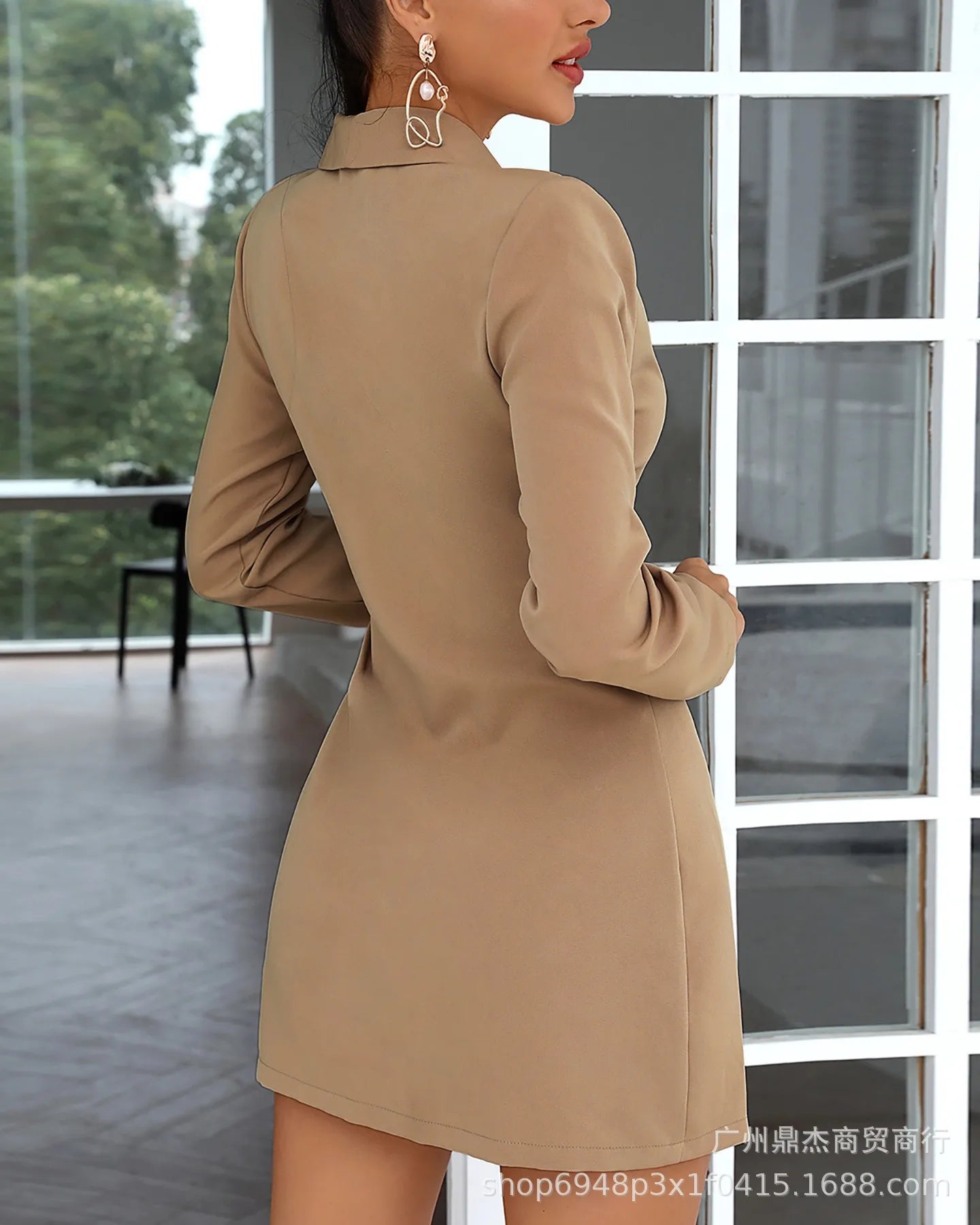 New Autumn Winter Women's Blazer Dress Solid Color Fashionable V-neck Long-sleeved High-waisted Lace Up Pleated Hem Mini Dress