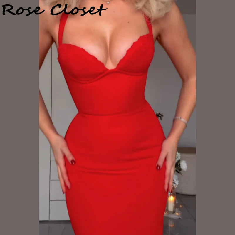 exy Halter Neck Midi Dress for Women – Adjustable Lace-Up Bodycon Evening Gown