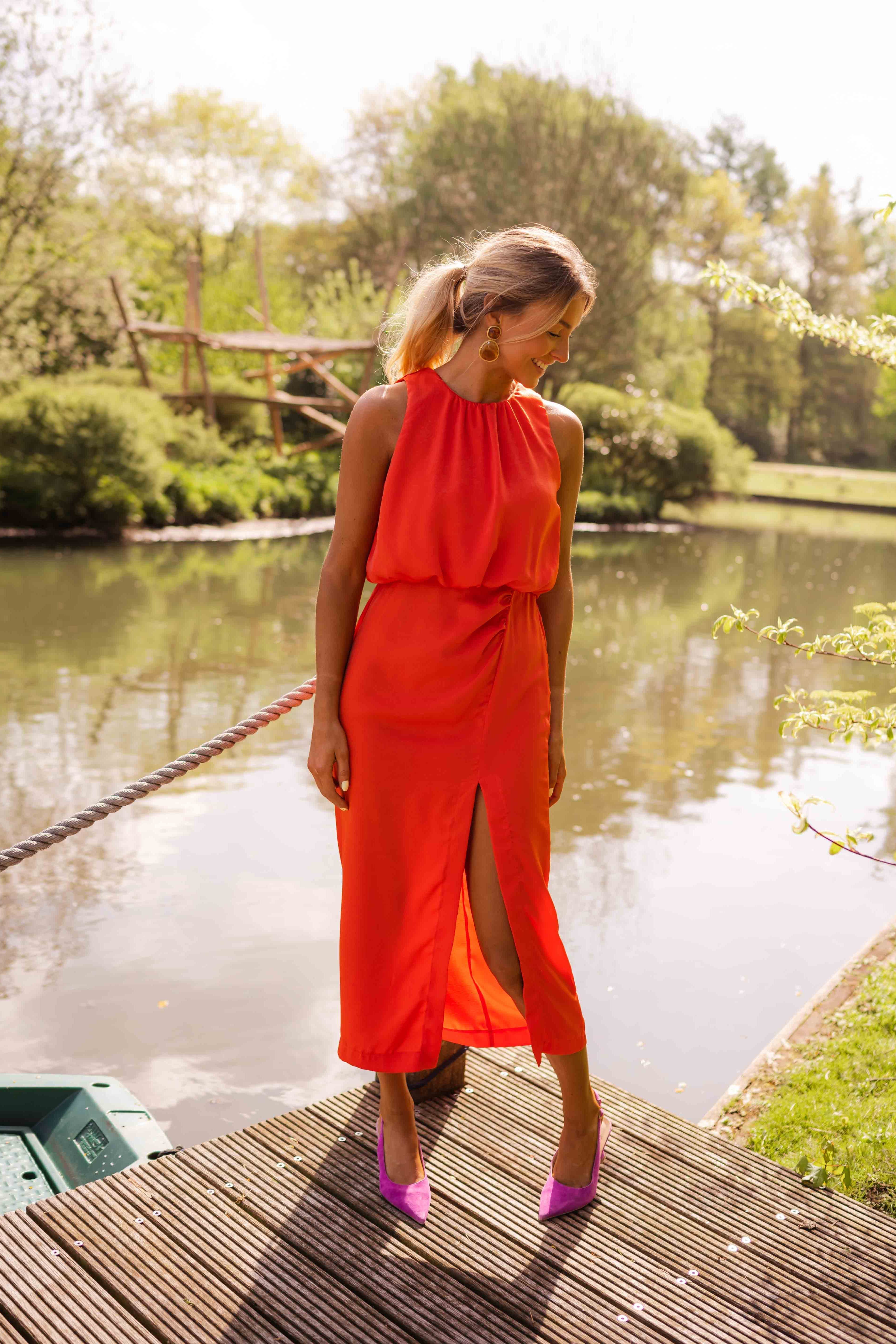 Novessa | Noah Midi Dress with Split and Draped Waist