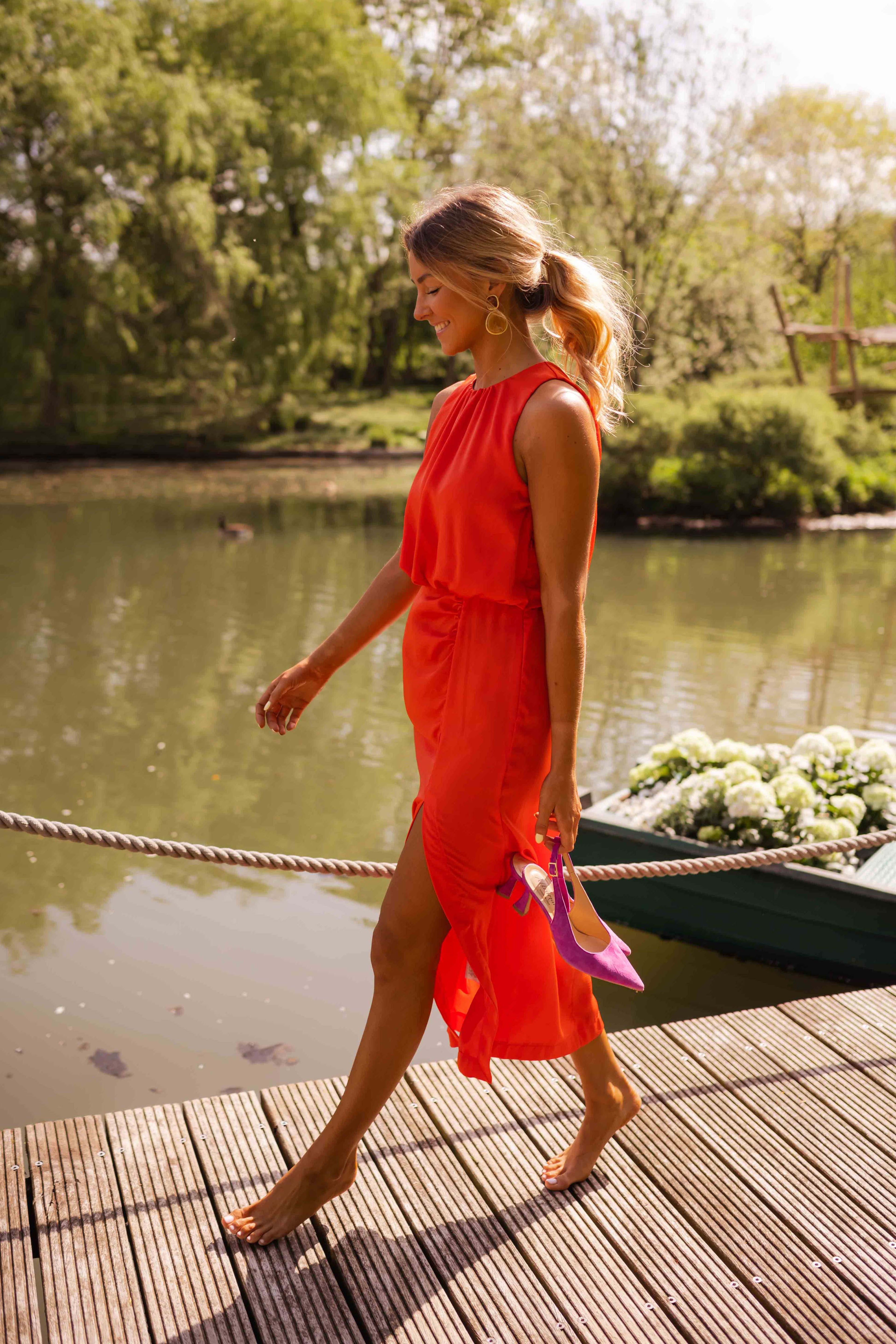 Novessa | Noah Midi Dress with Split and Draped Waist